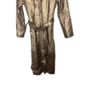 Metrostyle Women Metallic Bronze Genuine Leather Trench Coat Long Belted Small thumbnail 4