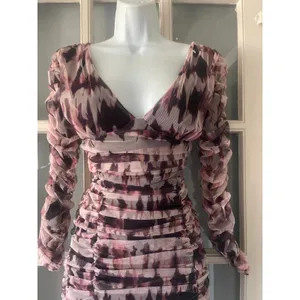 Zara Draped Tulle Mini Dress Brown Women's‎ Size XS Long Sleeve V-Neck thumbnail 10