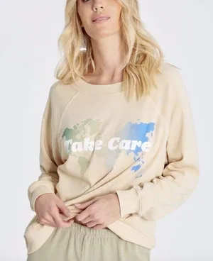 🦊💋 WildFox Tan Take Care Crewneck Sweatshirt EUC thumbnail 1