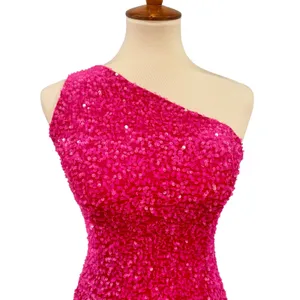 Hot Pink Sequin One Shoulder Mini Dress Barbiecore Y2K Party Hoco, Size S thumbnail 2