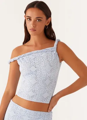 Peppermayo Diamond Sky Blue off the shoulder crop top thumbnail 1