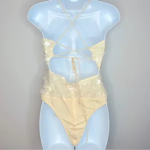 Zara‎ Cream Floral Sequined Bodysuit Size M NWT thumbnail 7