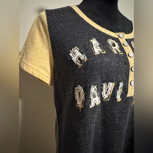 EUC Harley Davidson Gray and Yellow Embroidered Raglan Button Down Tee size L thumbnail 3