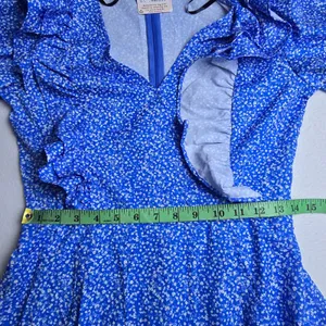 Missguided NWT Blue Floral Ruffle Faux Wrap‎ Mini Dress Puff Sleeve Womens 6 thumbnail 9