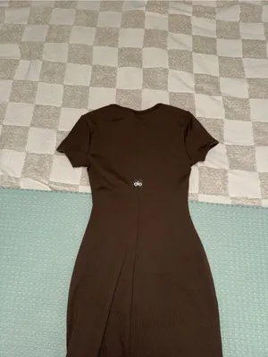 NWOT Alo Yoga Wellness Rib Tee Dress Espresso Size XS thumbnail 4