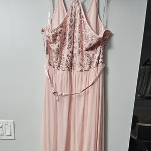 David’s Bridal Blush Pink & Rose Gold Sequin Bridesmaid Dress Size 16 NWT thumbnail 5