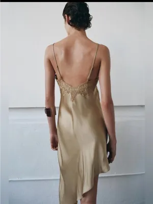 Zara asymmetrical satin lace dress thumbnail 3
