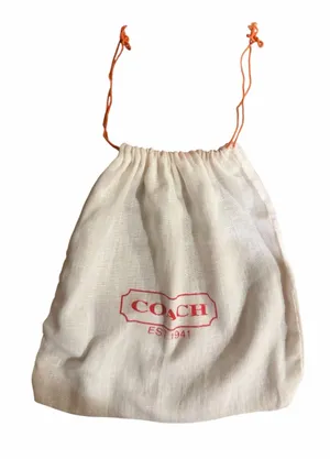 COACH Cream Drawstring Dust Bag with Coral Logo thumbnail 1