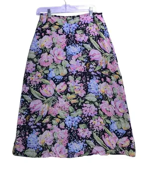 Jones New York Sport Skirt Women 8 Black Floral Rayon Midi Casual thumbnail 1