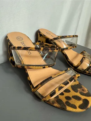 Boohoo Leopard Print Clear-Strap Slide Sandals chunky heel party size 4 thumbnail 2