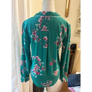 Sézane Elisa Pajama Top Silk Green Floral Button Down Size 36 Small thumbnail 3
