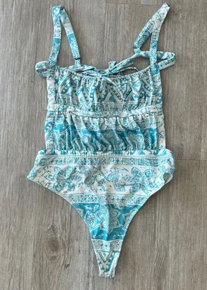 Womens Urban Outfitters Blue/White Printed Bodysuit - L thumbnail 1
