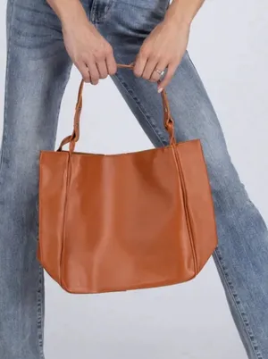 Simple Trendy Shoulder Bag / Purse, 11.5 X 5,‎ Vegan Leather, Snap Closure Camel thumbnail 1