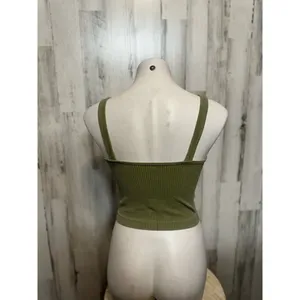 Seamless Ribbed V-Neck Crop Tank Top Womens M Sage Olive Green Bralette thumbnail 3