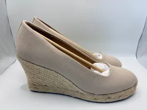 J.Crew Beige Espadrille Wedge Heels Canvas Coastal Resort Nautical Womens Size 7 thumbnail 2