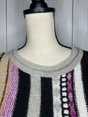 Easel Mix Print Striped Wool Blend Slouchy Sweater Crew Neck Boho Sz M thumbnail 3