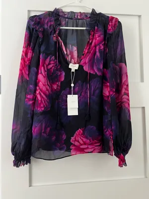 Navy and purple floral blouse. thumbnail 2