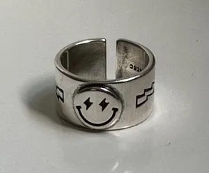 Adjustable Smiley Face Silver Ring thumbnail 1