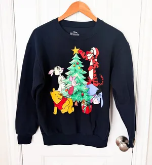 Disney Navy Winnie the Pooh Holiday Sweatshirt Light Up Christmas Tree Size XS thumbnail 1