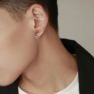925 Silver Plated Twist Small Hoop Earrings for Men Women thumbnail 4