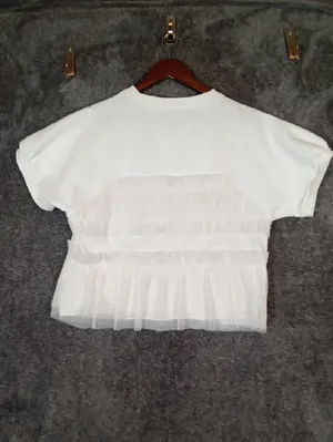 Maeve Short Sleeve Smocked Ruffled Sweatshirt Boxy Balletcore Fairy Cottage XxS thumbnail 4