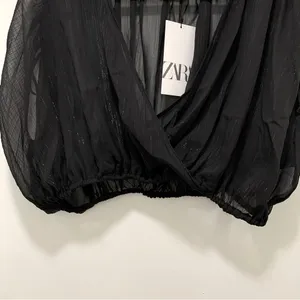 ZARA METALLIC THREAD SHEER CROP TOP in Black Gold, Size XS, NWT thumbnail 11