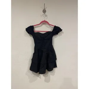 Peppermayo Ready Or Not Corset Mini Dress Womens 0 Black Puff Sleeve Ruffle thumbnail 2