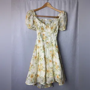 Blu Pepper Yellow Boho Milkmaid Romantic Summer Floral Midi Dress S thumbnail 2