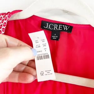 J. Crew Smocked-Trim Short Sleeve Midi Slip Dress in Crepe De Chine Red 6 thumbnail 2