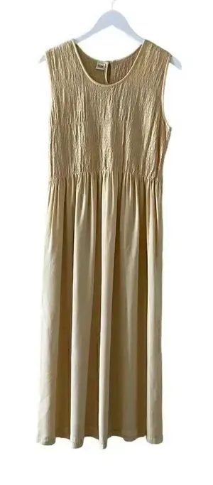 Rayon Sleeveless Milk Maid Yellow Maxi Soft Pockets Womens Dress SZ L #1007 thumbnail 1