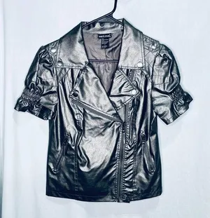 Wet Seal Faux Leather Gunmetal Silver Jacket L thumbnail 1
