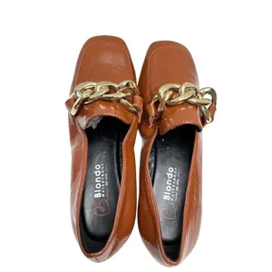 Blondo Loafers‎ Size 5 Brown Slip On Waterproof Block Heel Chain Detail NEW thumbnail 3