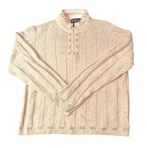 Woolrich Cross Stitch Wool Ramie Sweater Size M Ecru 1/4 Zip Boho Cottagecore thumbnail 1