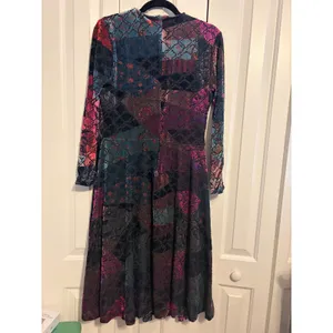 ERMANNA Velvet Patchwork Midi Dress‎ Long Sleeve Zipper Closure Size 44 thumbnail 6