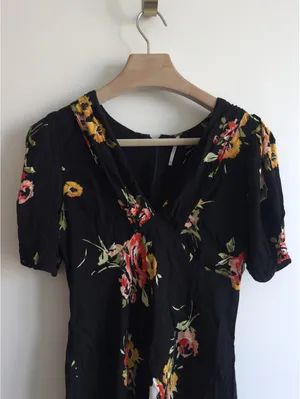 Free People Neon Garden Mini Dress Black Floral V Neck Boho Size 10 thumbnail 3