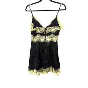 ALICE + OLIVIA Zaira Lace Trim Mini Dress Black/Lime Punch Sz 2‎ thumbnail 4