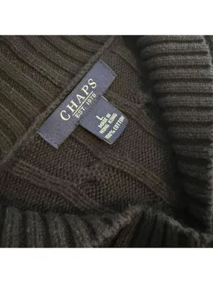 Chaps Women’s Large Black Cable Knit Shawl Collar Sweater Preppy thumbnail 3
