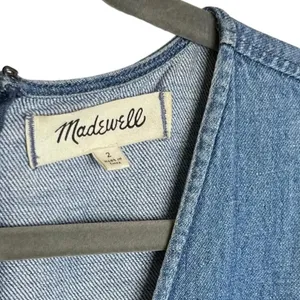 Madewell Women Size 2 Linen Blend Blue Chambray Jumpsuit v6x thumbnail 6