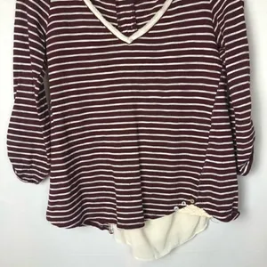 Anthropologie Meadow Rue Cassia Red Striped‎ Lace Back Long Sleeve Top S thumbnail 6