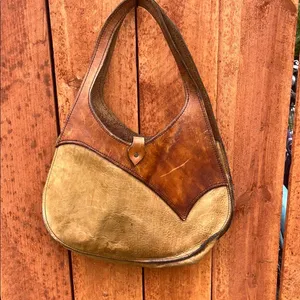 Brown and Tan Hobo Bag with Crescent Shape thumbnail 2