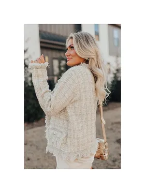 Impressions NWT Women's Prosecco Splash Tweed Boucle Jacket Cream Size M thumbnail 2