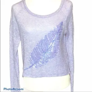 Aeropostale Live Love Dream Purple Sequin Feather Sweater Large thumbnail 2