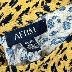 AFRM Yellow Cheetah Animal Print Maxi Dress Short Sleeve‎ Front Slit Medium thumbnail 2