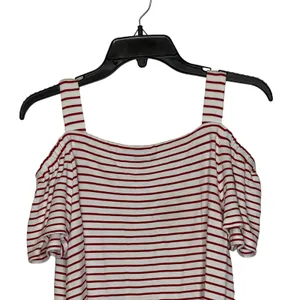 Ann Taylor Cold Shoulder T-Shirt Top Size Medium White With‎ Red Stripes Stretch thumbnail 7