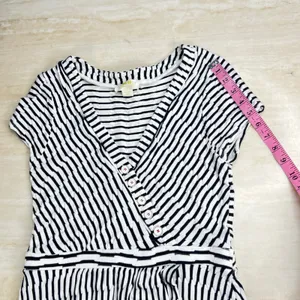 Maeve Anthropologie Womens Black White Striped Faux Wrap Midi Dress Medium A35 thumbnail 12