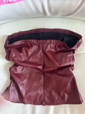 Burgundy Faux Leather Strapless Top thumbnail 2
