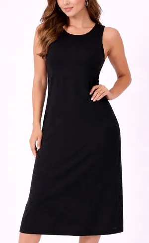 Classic Black Sleeveless Midi Dress Open Back thumbnail 1