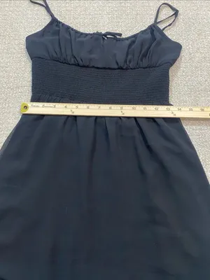 Aritzia Wilfred Black Smocked Mini Dress with Ruffle Hem Size M thumbnail 11