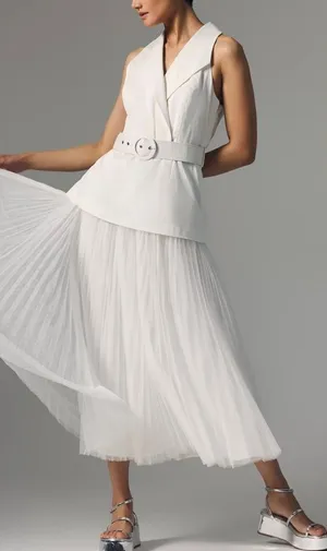 HUTCH $280 ANTHROPOLOGIE White Tulle Vest Dress Size 2 Coquette‎ Wedding Bride thumbnail 1