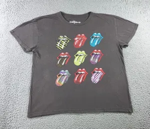 The Rolling Stones‎ Graphic Tee Women L Grey Tongue Logo Oversized Boxy Band Tee thumbnail 1
